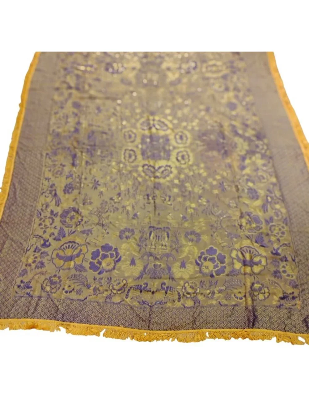 Vintage Bed Cover Purple & Gold Asian Design Polyester 82 X 94